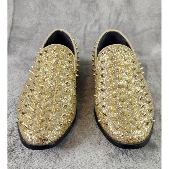 Alberto Fellini Shoes Mens Size 8.5 Gold Sparko Fashion Spiked Dressy Loafers
